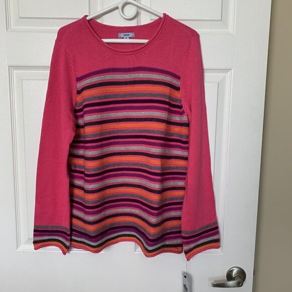 IZOD Woman's Sweater Size XL Fuchsia Pink Striped Knit Long Sleeve New - Picture 1 of 14